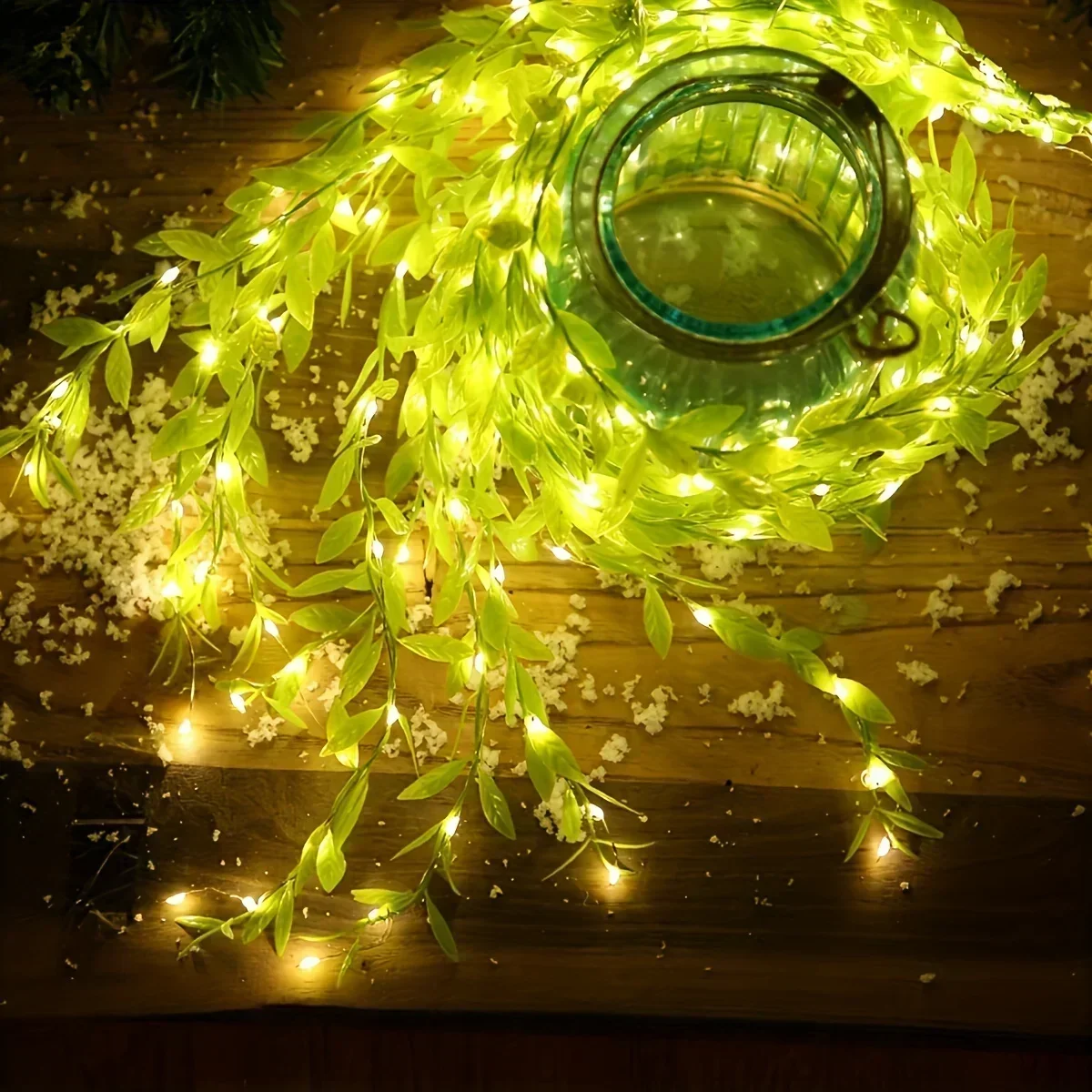 2/3M 20LED Leaf String Lights USB Plug Willow Curtain Lamp Bedroom Decorative Imitation Green Leafy Rattan Copper Wire Light