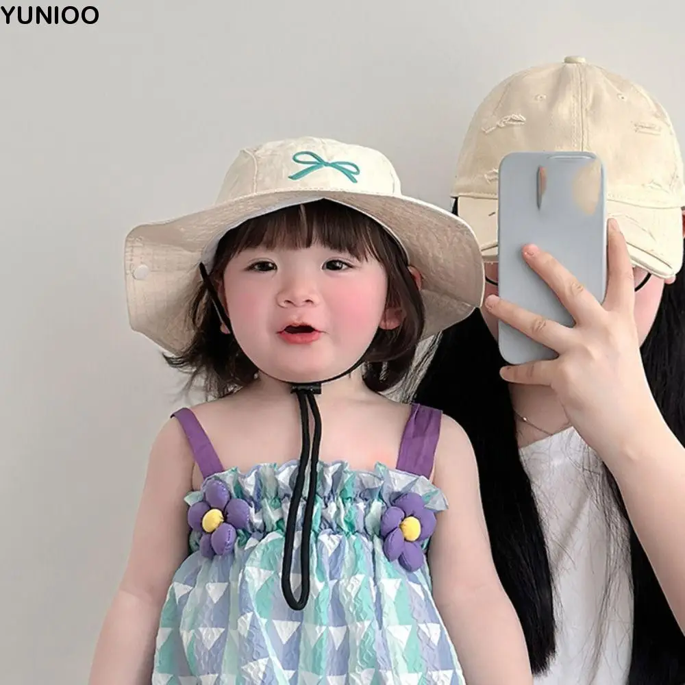 

Korean Style Candy Color Bucket Hat Quick-dry Shading Hat Summer Kid Sunhat Anti-UV Sun Hat Bow Embroidery