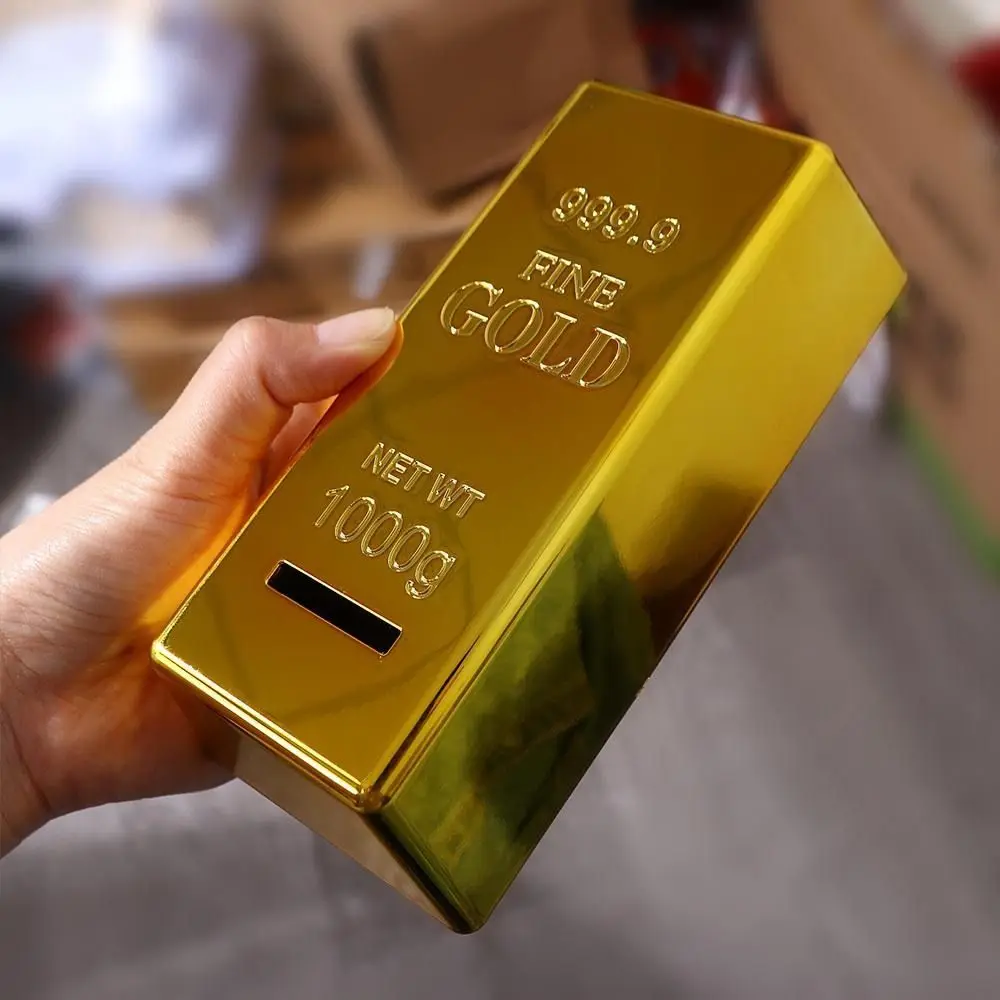 Ideal Gift Simulation Fake Gold Bar Paperweight Glittering Golden Brick Movie Prop Door Stop Gold Bar Piggy Bank Office Desk
