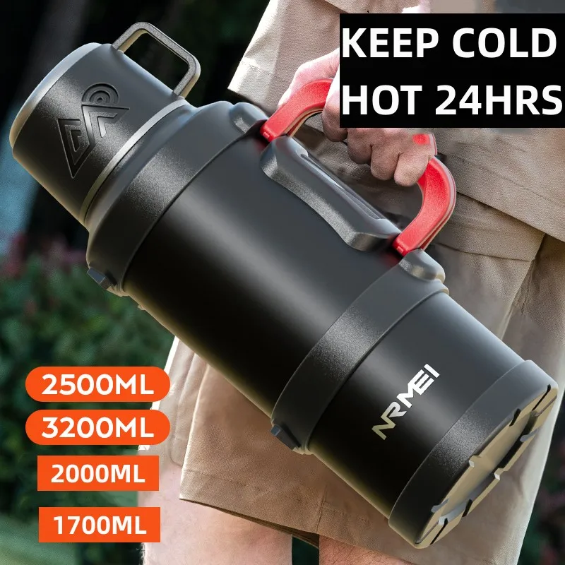 2L Thermos water bottle Stainless Steel Vacuum Flasks With Handle for Coffee tea Outdoor Portable Large kettle With Custom