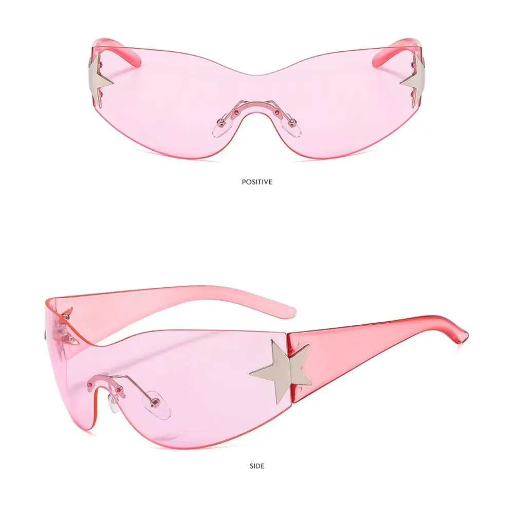 Trendy 2000'S Rimless Goggle Eyewear Wrap Around Sports Sun Glasses Shades Y2K Sunglasses for Women Men