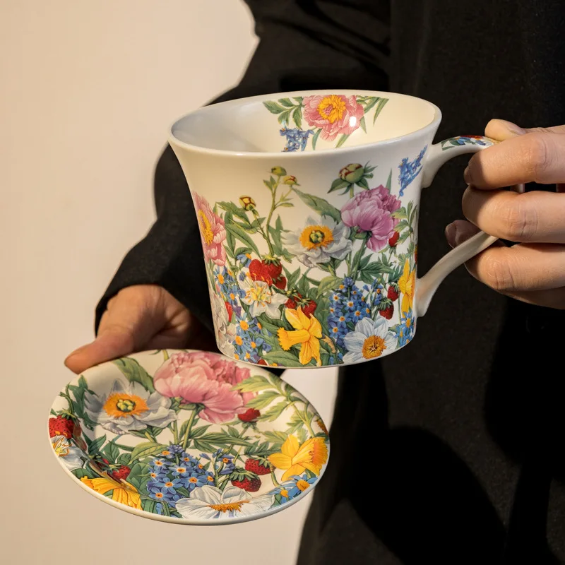 

Coffee Cup and Saucer Set French Vintage Ceramic Cups and Saucers Pink Cute Afternoon Tea Coffee Cups Snack Plate Christmas Gift