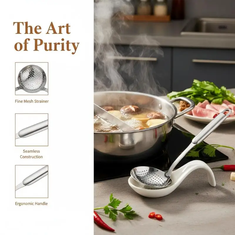 316 Stainless Steel Fat Skimmer Spoon Fine Mesh Grease Foam Removing Oil Dregs Fishing Percolator Fried Food Net Strainer