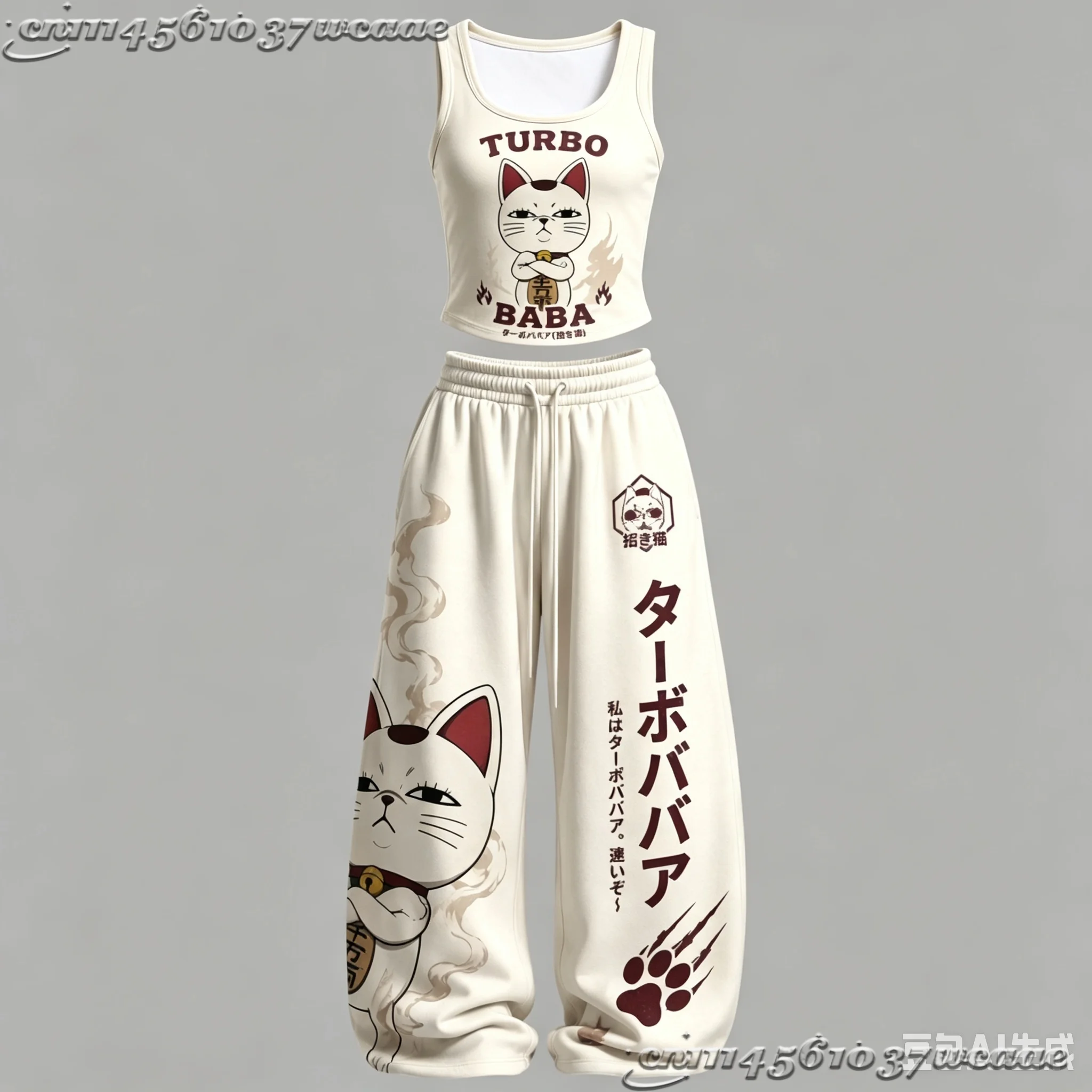 Universal Tank Top Wide Leg Pants Set Japanese Anime Large  Slim Crop Top Versatile Trousers Two Piece Outfit Family Kids