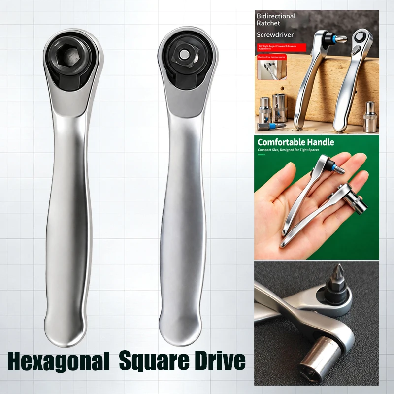 Mini Bidirectional Ratchet Wrench Small Dual Direction Ratchet Screwdriver Hex / Square Drive Compact Ratchet Handle