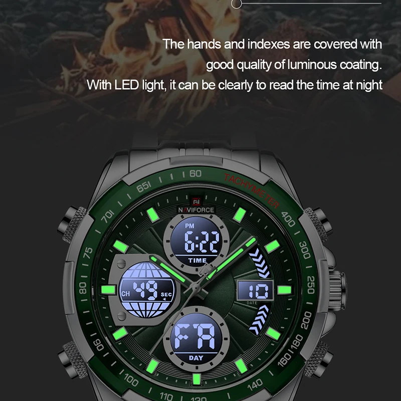 NAVIFORCE جديد رجال الأعمال الساعات التناظرية الرقمية الرياضة مقاوم للماء ساعة معصم مضيئة الكوارتز الذكور ساعة Relogio Masculino