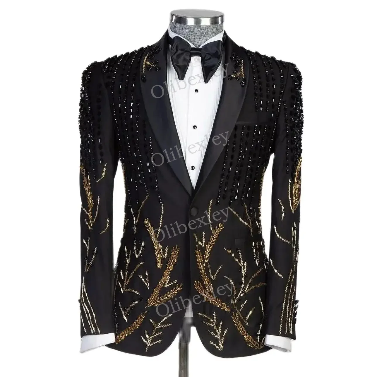 

Luxury Men's 2 Piece Suit Floral Sequined Embroidered Beaded Crystals One Button Slim Fit For Wedding/Business Prom