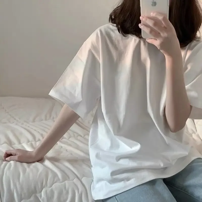 T-shirt in puro cotone pesante per uomo e donna mezza manica allentata Casual Top manica corta spessa coppia bianca pura