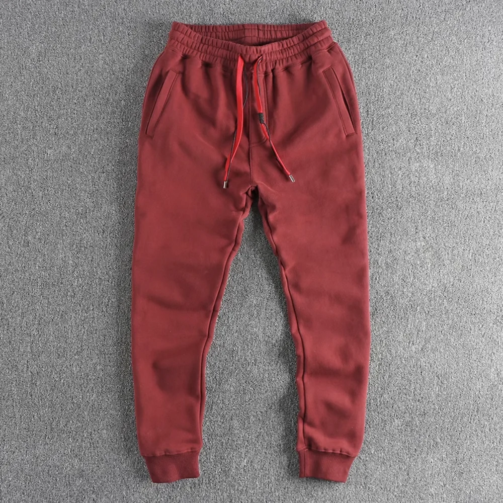 Calça espartilho casual de perna reta masculina, moletom grosso com pilha pesada, tendência de corda colorida, outono e inverno