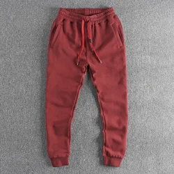 Autumn and winter heavy pile thick casual sweatpants men's color draw rope trend straight leg corset pants