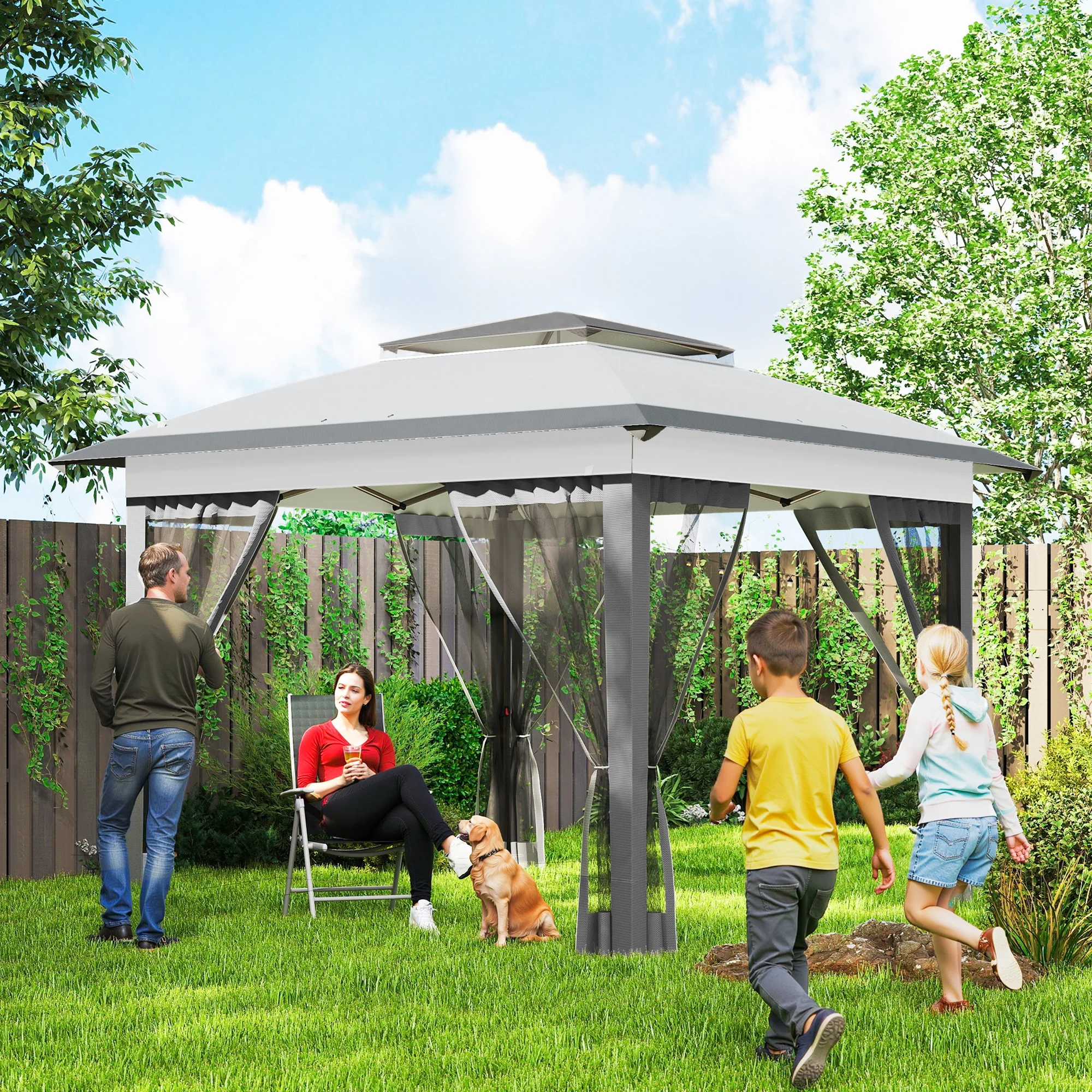 12' x 12' Pop Up Canopy Tent with Netting and Carry Bag, Instant Sun Shelter with 137 sq.ft Shade, Tents for Parties