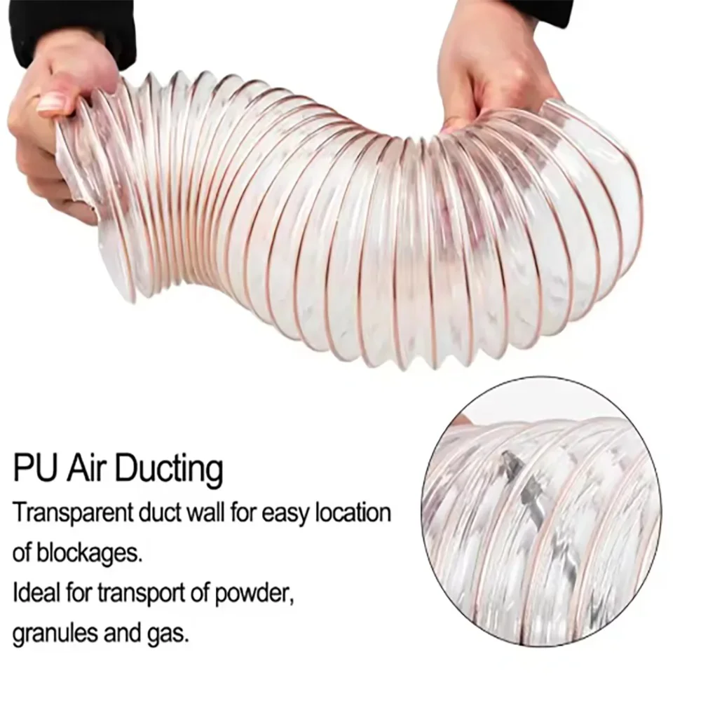 0.93mm PU Polyurethane Air Duct Copper Plated Steel Wire Hose Transparent Vacuum Pipe Woodworking Sawdust Corrugated Hose