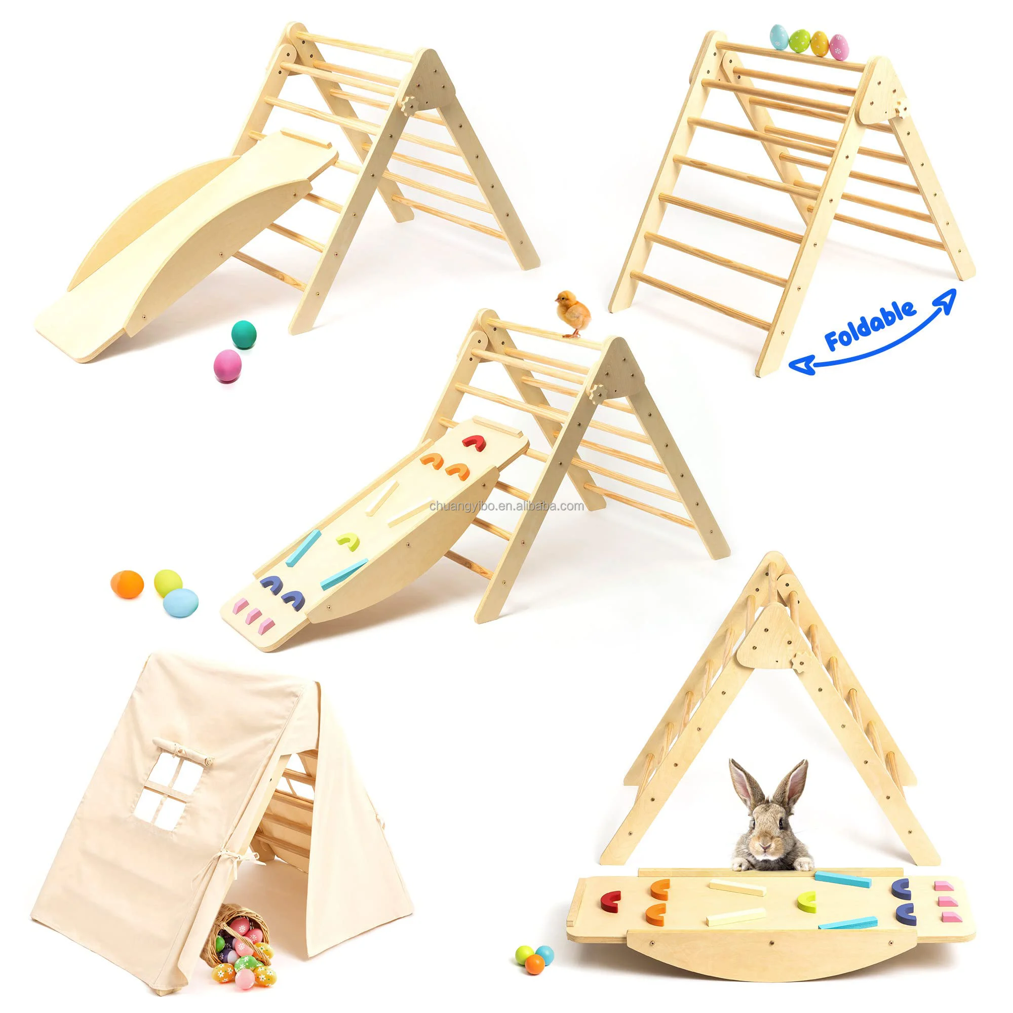 2023 New Multifunctional Triangle Ladder With Seesaw Tumbling Ball Kindergarten Indoor Training Wooden Climbing Toys