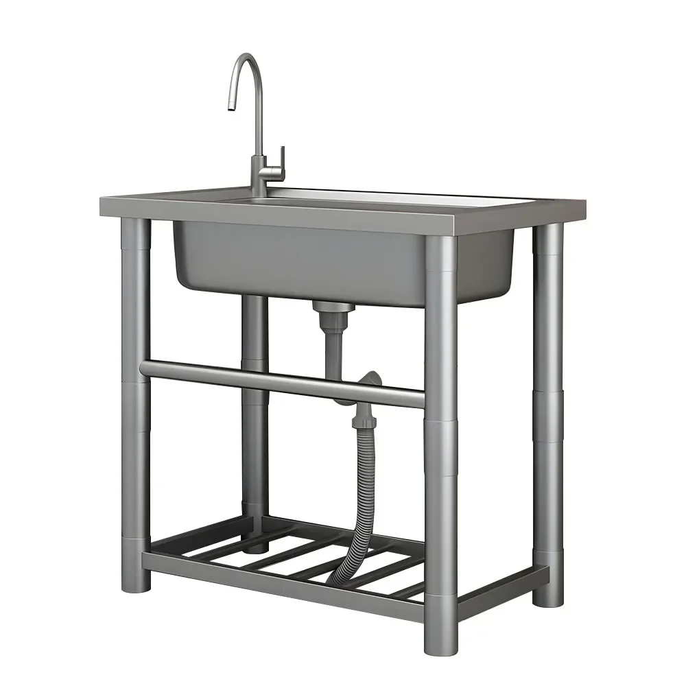 

Floor-standing Double Bowl Dish Washing Sink Thickened Stainless Steel Kitchen Sink With Bracket Multifunctional Washing Basin Z
