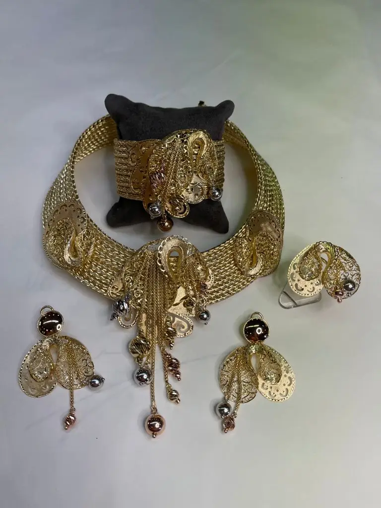 Hollow Brazilian chain Jewelry set with three tone bead llaveros Collar Pulseras pin Pendient tentacles Anillo Christmas 4PC Set