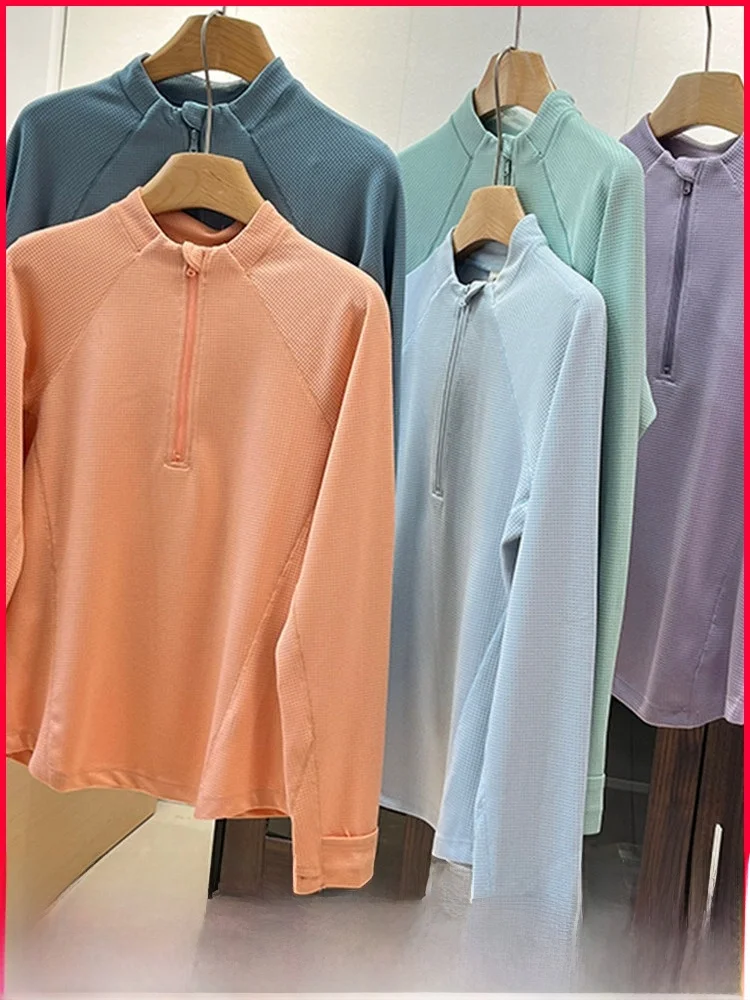 

Outdoor Long Sve T-irt Sweat ng f Open Collar Fitn Running Sportswear Women's Slim Fit Polyester Fabric