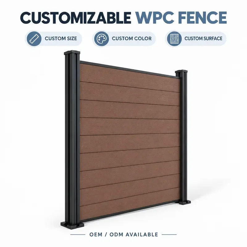 WPC Fencing 1.8x1.8 m 1800mm Panels Complete Set Outdoor Garden Privacy Aluminum Posts Gate Trellis Slats Wall 3D
