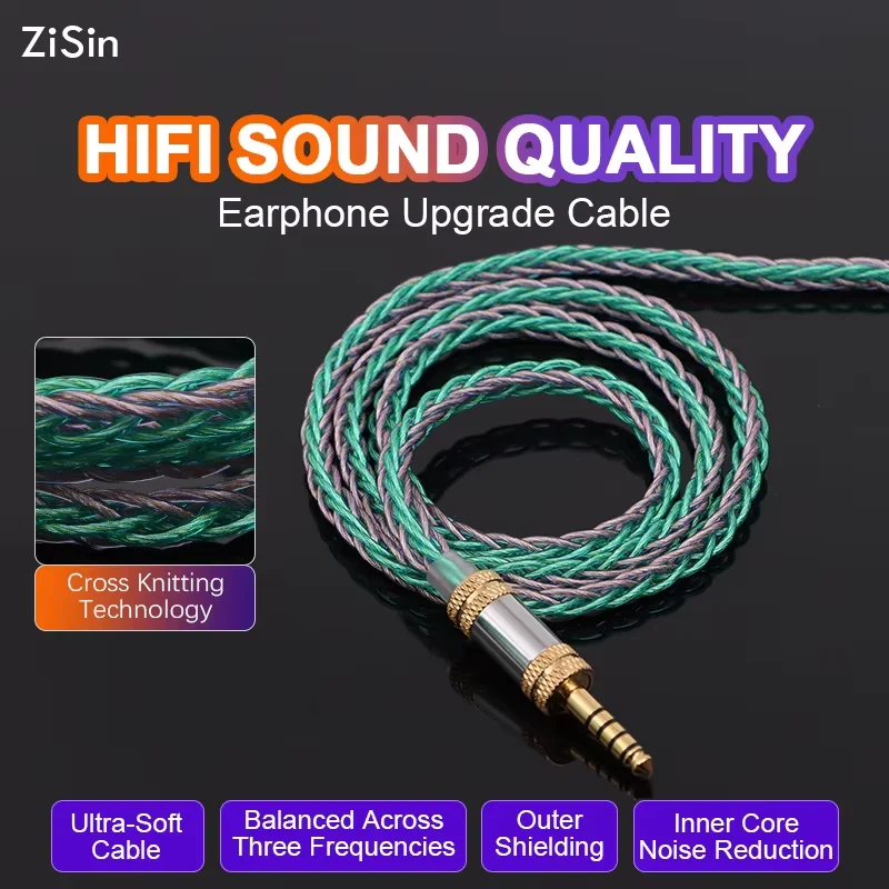 

ZiSin-17 8 Core HiFi Earphone Cable With 4.4mm 6.35mm MMCX QDC 2Pin IE900 For Bravery Olina Youth M5 Bravery Winter KATO HEXA