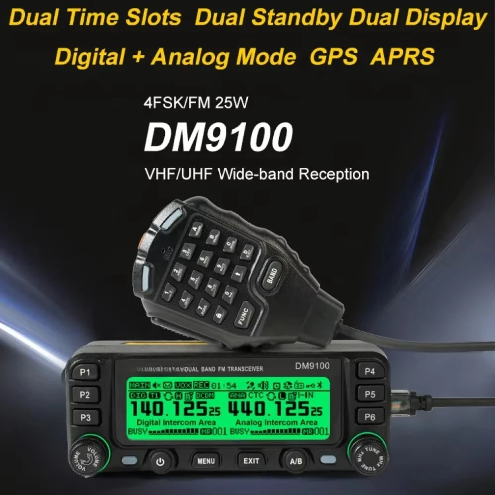 DM9100 Digital DMR Car Walkie Talkie APRS GPS Car Radio Ham Dual Time Slots Dual Band Transceiver Digital Walkie-talkie