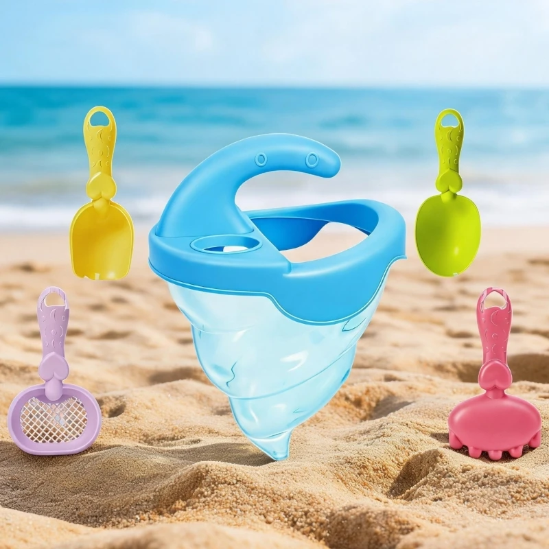Beach Toy Set Sand and Water Play Set with Shell Funnel and 4 Tools, 5 Piece Plastic Sandcastle Building Set for Kids Beach 15UB