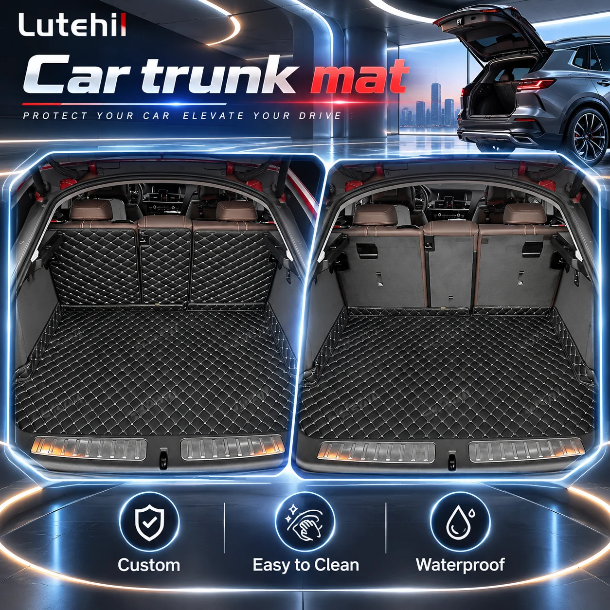 For Renault Fluence 2011-2017 Car Trunk Mats Carpet Cargo Liner Car Backrest Pad Interior Accessories Protector