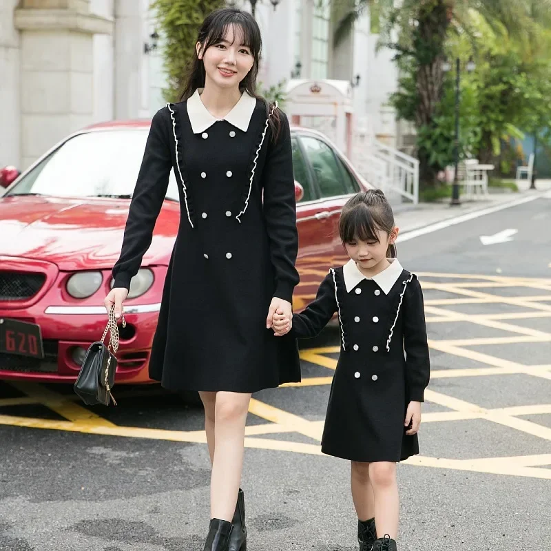 

Matching Mommy and Daughter Knit Dress Winter Autumn Women Long Sleeve Knitted Dresses Mother Baby Girls Equal Elegant Clothing