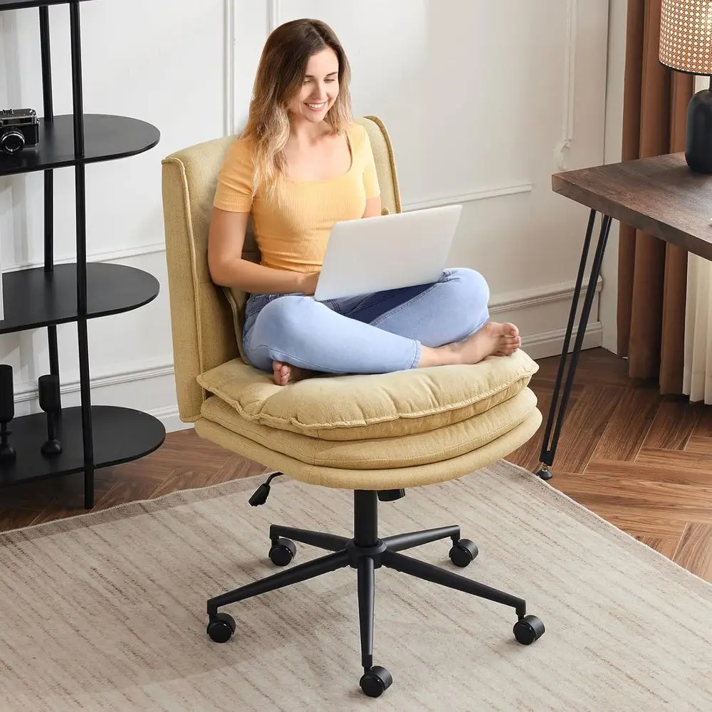 

Cloud Criss Legged Chair,18" High Back ArmlHome Oice Desk Chair with Wheels,Wide Adjustable Comy Padded Seat Task Computer Chair