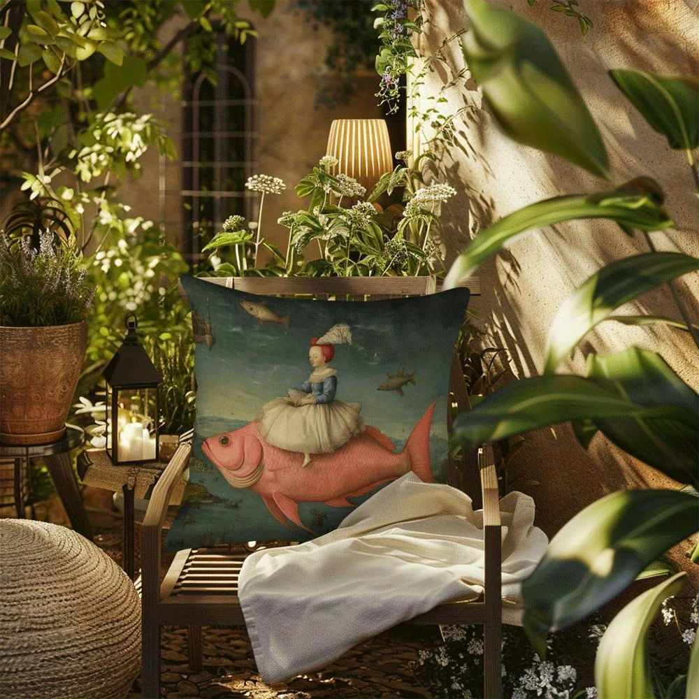 Strange Renaissance Pillowcase Soft for Living Room, Bedroom Sofa Machine Washable 17.72X17.72inch Pillow Core Not Included