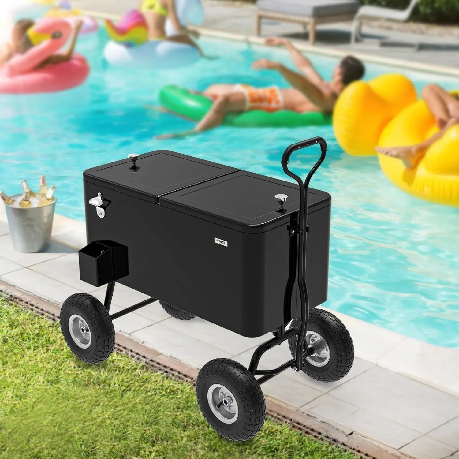 80QT Wagon Cooler Featuring a Pull Handle And Large 10