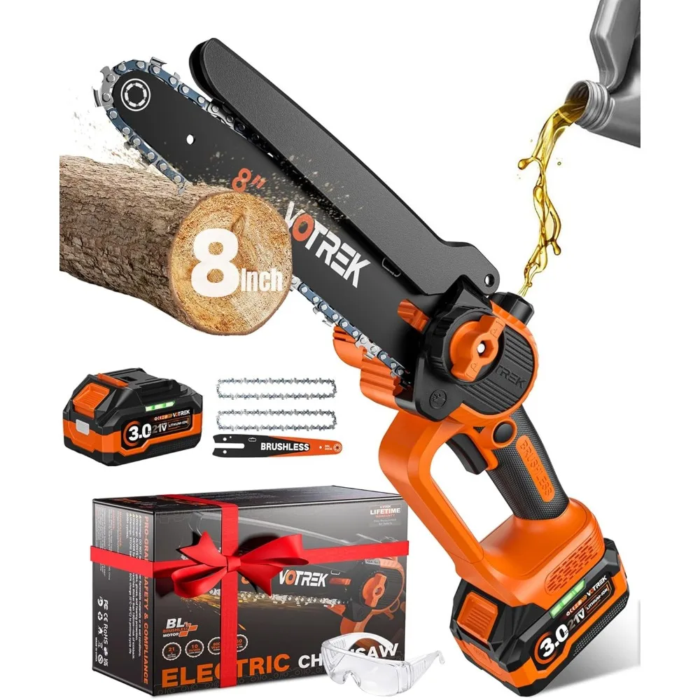 

8-Inch Cordless Mini Chainsaw, 3.0AH Battery Powered Electric Hand Saw for Wood Cutting and Tree Trimming with Auto Oiler