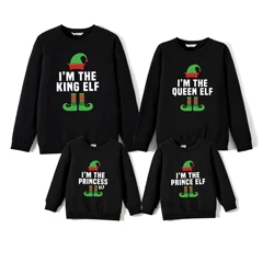 PatPat Christmas Family Matching Funny Elf Design Black Long Sleeves Tops