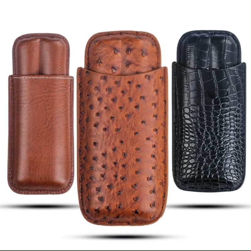 Portable Cigar Case Cigar Humidor Holds 2 Cigars PU Leather Travel Case Smoking Accessories Men's Gift