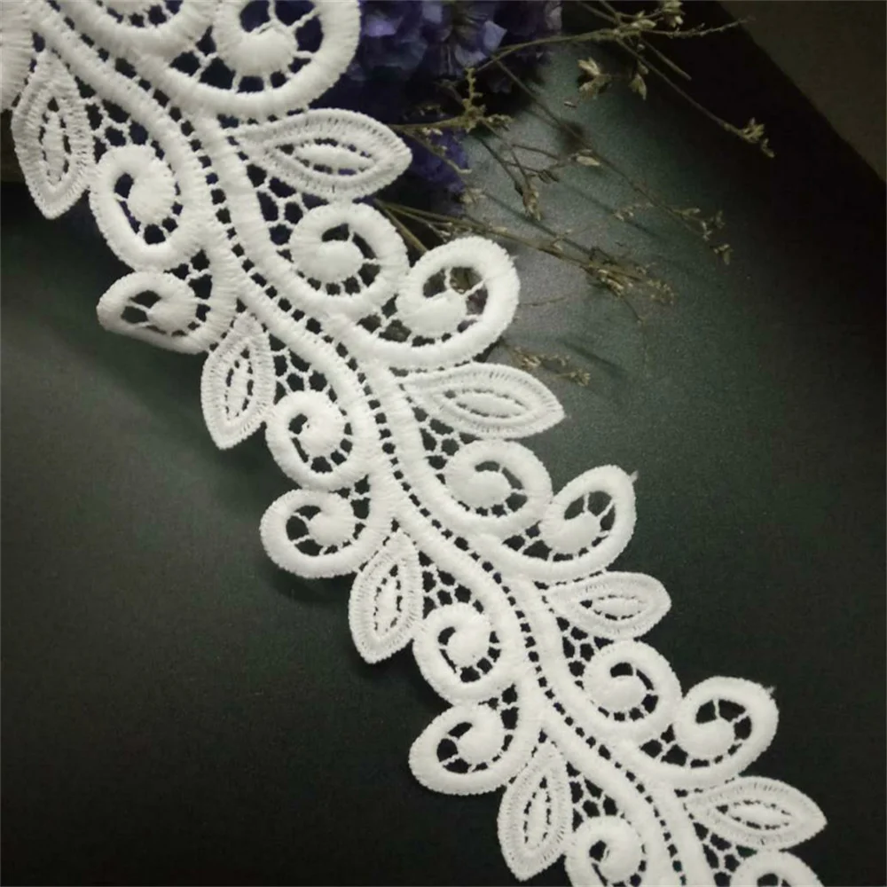 

2 yard White Micro Fiber Flower Embroidered Fabric Lace Trim Ribbon Handmade DIY Sewing Supplies Craft For Costume Decoration