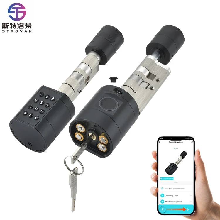 

ZXHK Tuya APP 4 AAA Battery Keyless Smart Cylinder Fingerprint Lock With Adjustable Cylinder for Smart Door Access