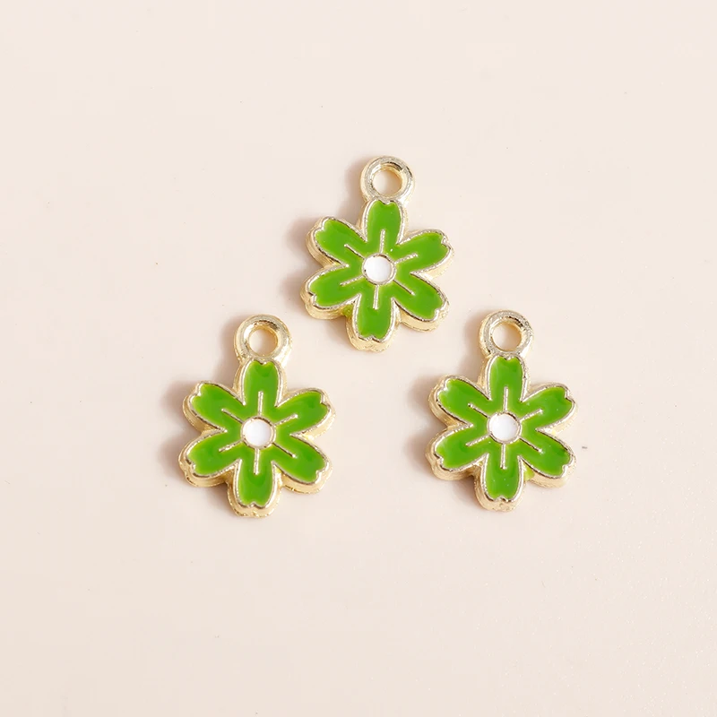 20 Stück niedliche, gemischte grüne Emaille-Blumenanhänger für die Schmuckherstellung, zum Basteln von Ohrringen, Halsketten, Armbändern und anderen Accessoires. – Detail 20