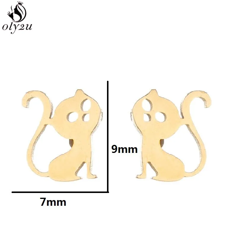 여성을위한 사랑스러운 스테인레스 스틸 고양이 개 귀걸이 미니멀리스트 쥬얼리 작은 동물 새끼 고양이 발 스터드 귀걸이 생일 선물 친구
