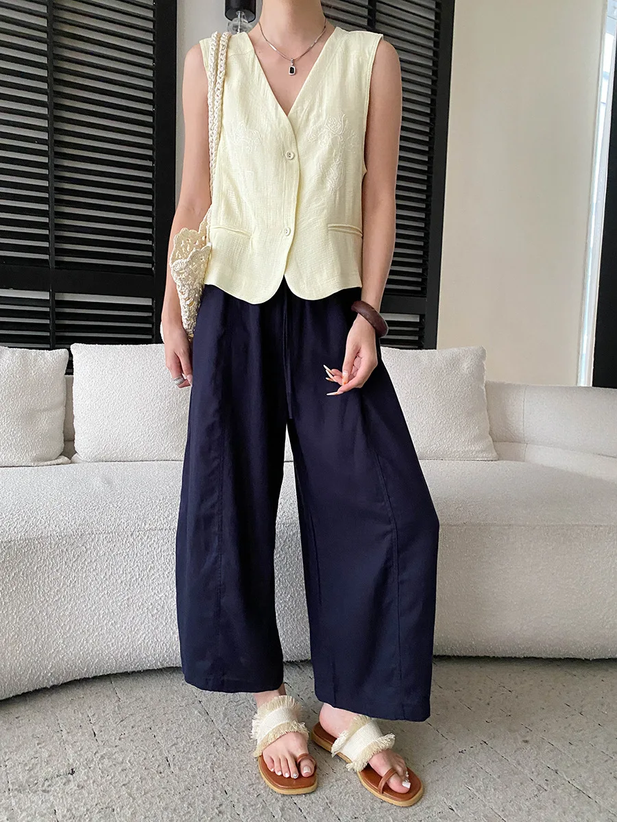 Sommerliche Damen-Weste, einfarbig, modisch, mit Stickerei, V-Ausschnitt, ärmellos, elegant – Detail 10