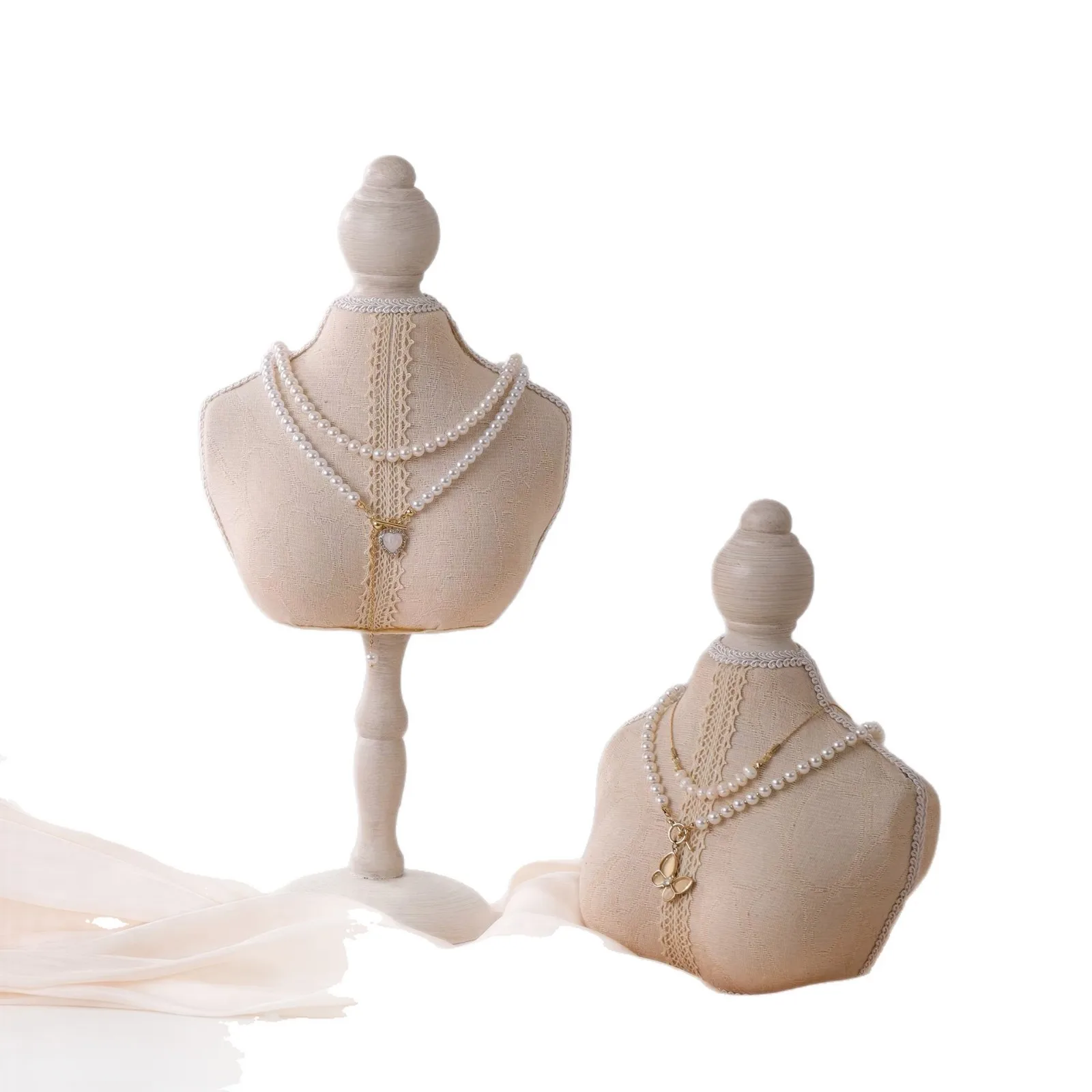 Retro Half-Bust Necklace Display Stand, Jewelry Showcase Mannequin for Crystal & Pearl, Market Prop