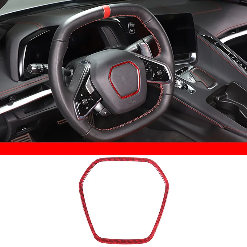 

For Corvette C8 2020+ Car Interior Decoration Frame Car Steering Wheel Logo Decoration Frame True Carbon Fiber