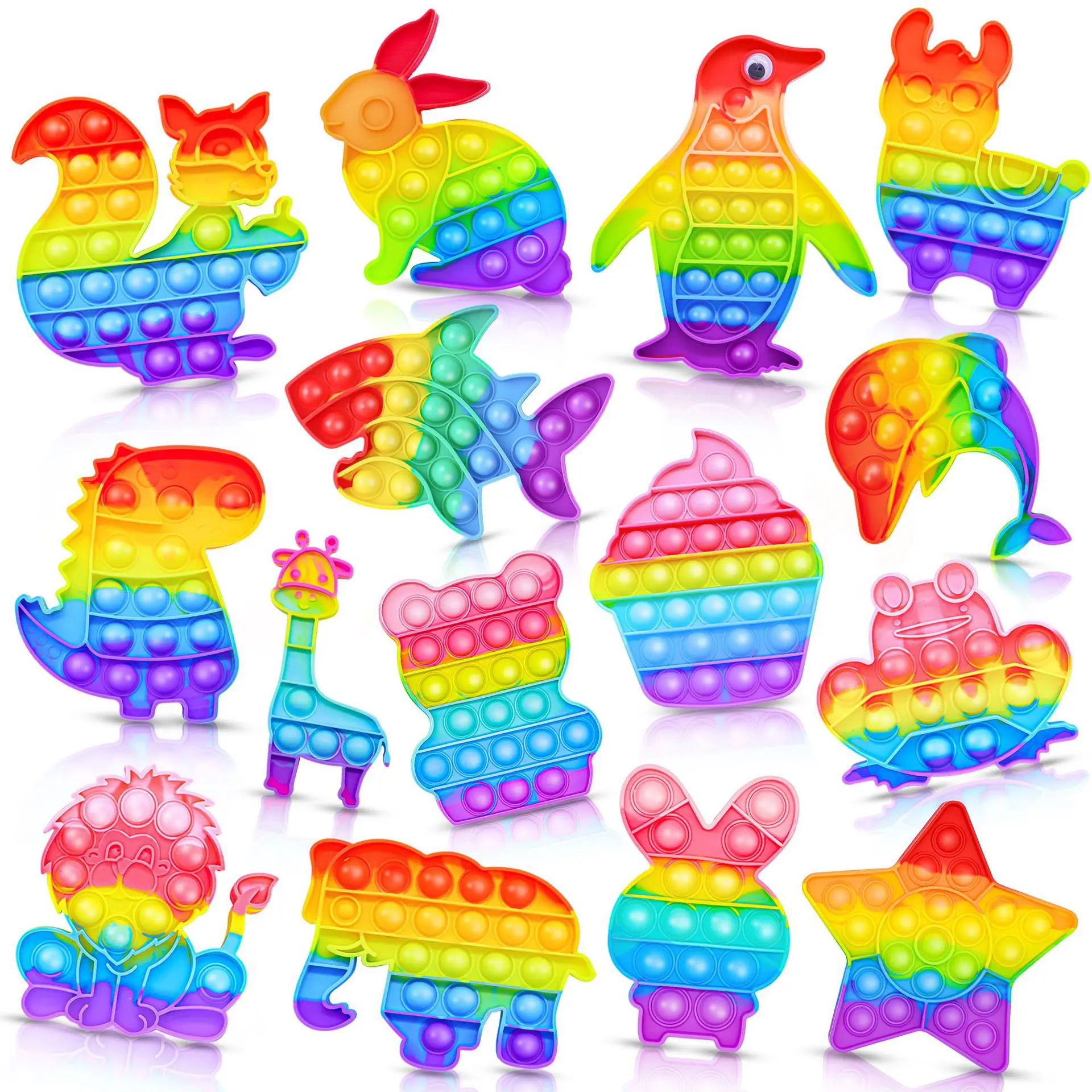 Rainbow Keychain Cartoon Animals Fidget Toy - Sensory Stress Relief for Kids & Adults - Party Favors Goodie Bag Stuffers