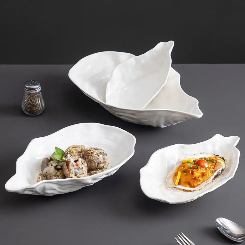Kitchen Organizer Ceramic Sashimi Plate Creative Reusable Salad Plate Multi-Function Oyster Shell Shape Dessert Tray Festival