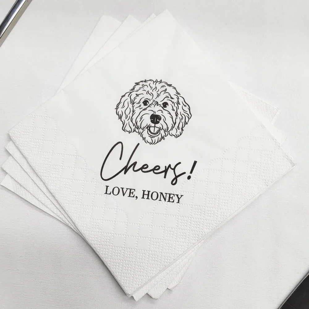 50pcs Custom Illustrated Dog Wedding Napkins,Pet Cocktail Napkins,Pet Wedding Napkins,Dog Cocktail Napkins,Cat Cocktail Napkins