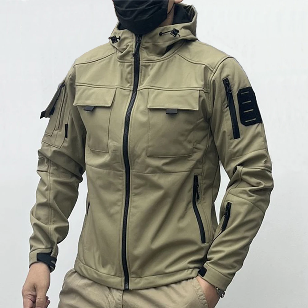 

Tactical Softshell Jacket men Multi Pockets Hood Windbreakers Winter Outdoor Fleece Warm Jackets Shark Skin Waterproof