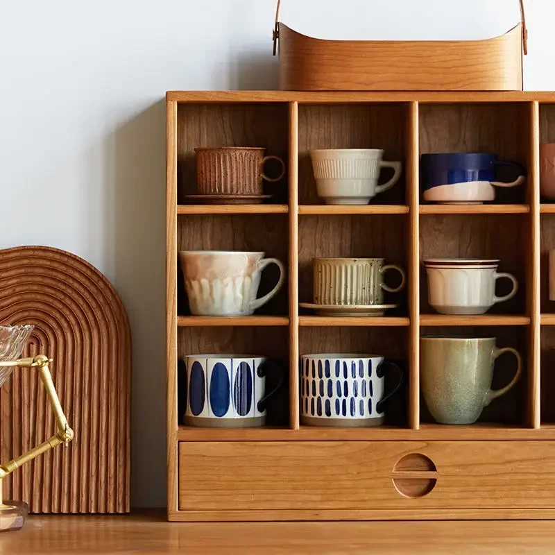 Japanese-style cup holder, solid wood lattice rack,  display, Dog Bag, storage shelf,  storage shelf,  storage shelf