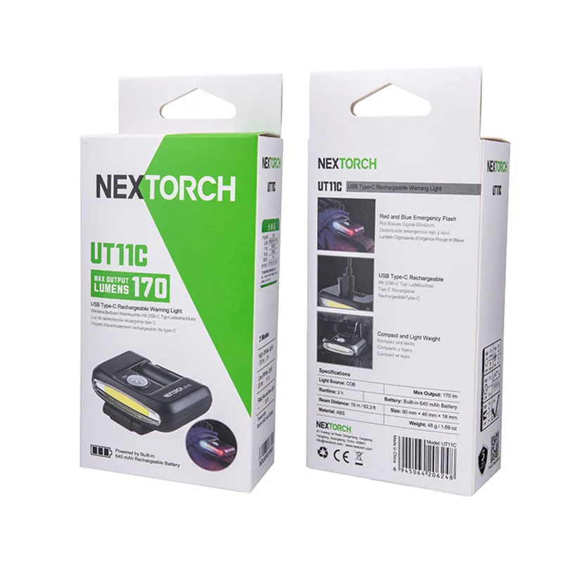 Nextorch-señal recargable UT11C/UT11, luz de Clip, linterna, Blanco/azul/rojo, 3 fuentes LED, luz de inundación suave COB, ligera