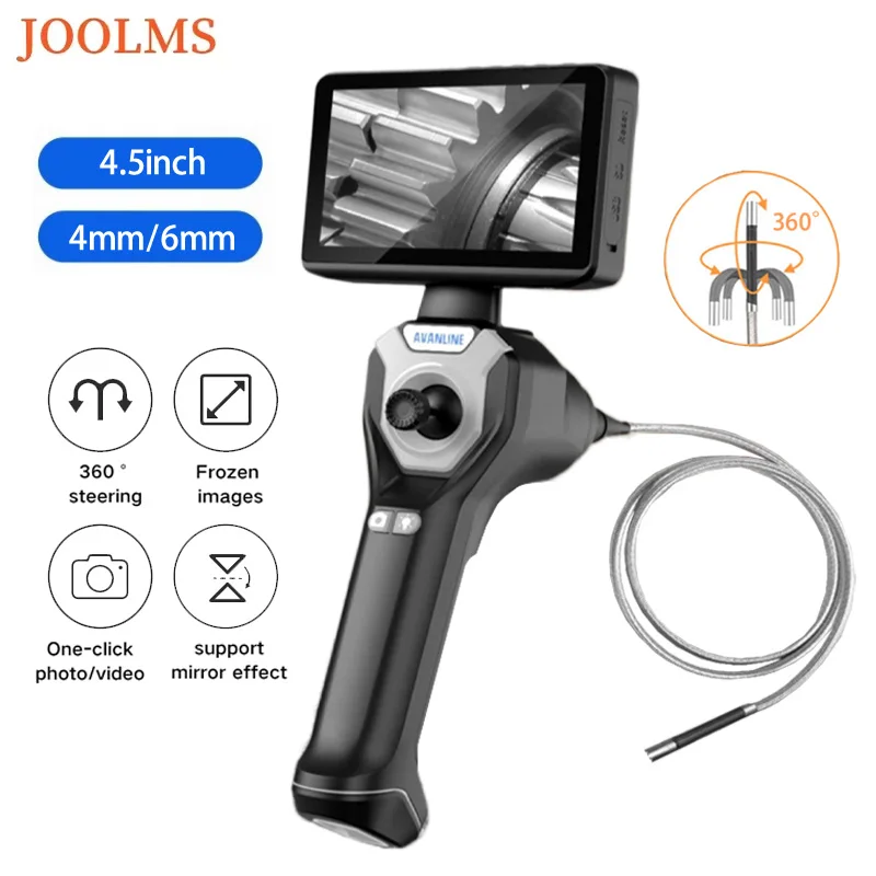 4.5inch Joystick Omnidirectional 360 ° Rotation Industrial Endoscope 4.0mm/6.0mm Lens For Car Air  Pipeline 1080P HD Camera 32GB