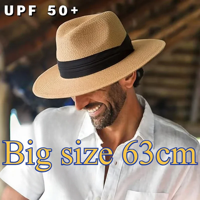 Big Head 63CM XL Summer Beach Woven Sun Hats Men Women Plus Size Jazz Ultraviolet Rays Sun Protection Travel Panaman Straw Hats