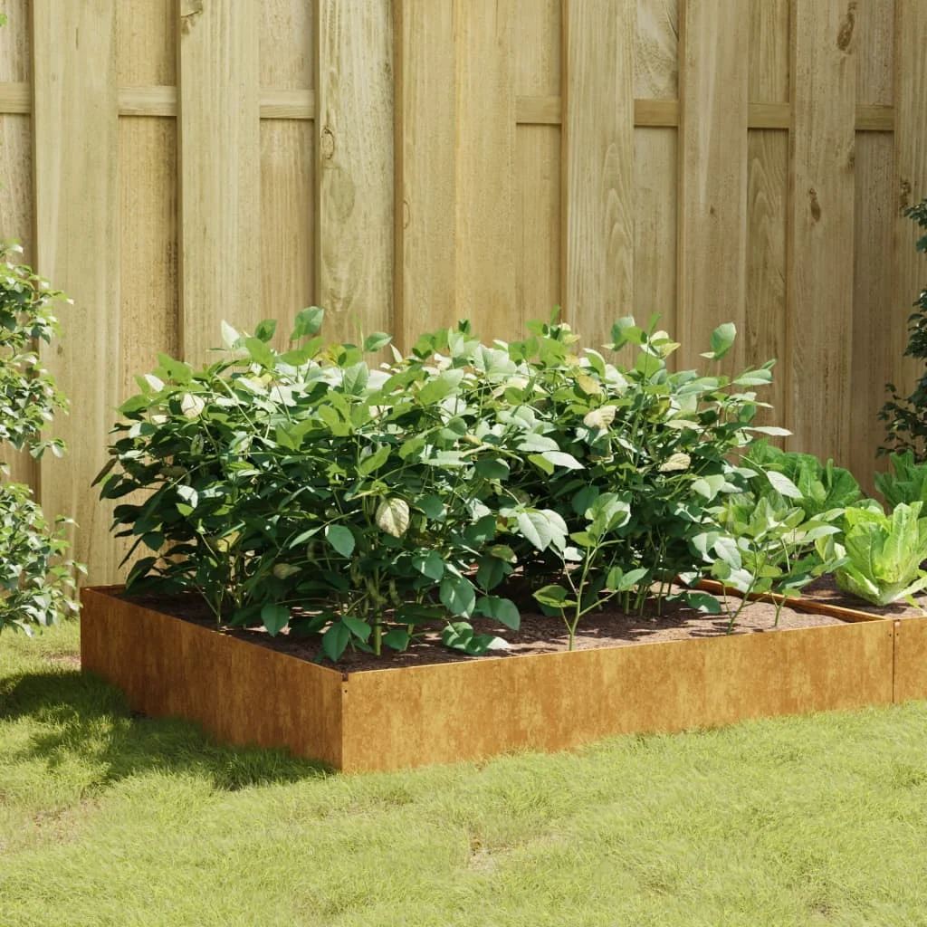 Erhöhter Gartenpflanzer 100 x 100 x 33,5 cm aus Korten-Stahl. Außendekoration, Anbautöpfe, Gartendekoration