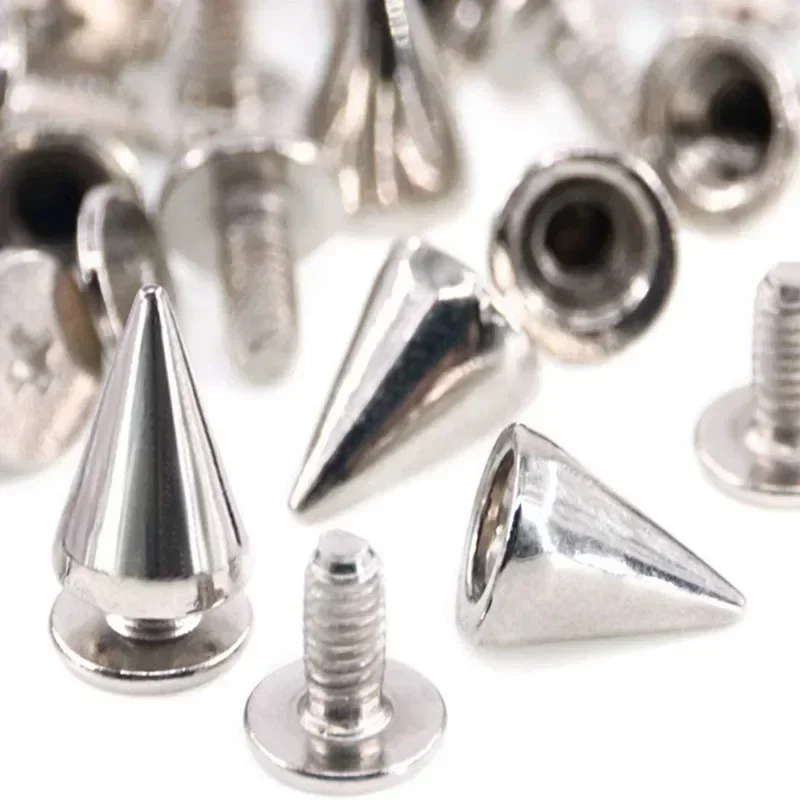 10-100pcs DIY Metal Cone Spikes Double Cap Punk Silver Rivets Cone Studs Handcraft Cool Rivets Shoes Clothes Bag Accessories