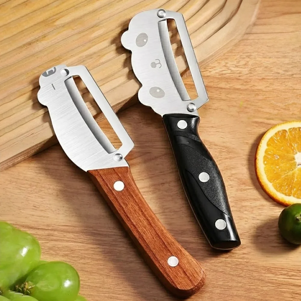 Pelador de Cocina Multifuncional de Acero Inoxidable, Pelador de Patatas, Frutas y Verduras, Herramienta de Cocina con Mango de Madera